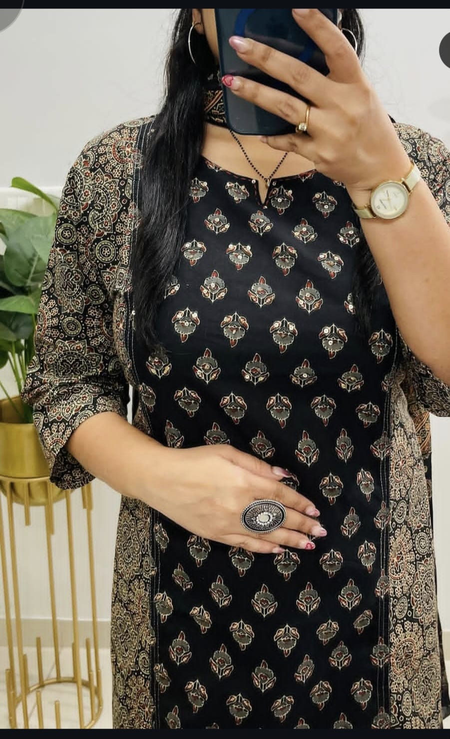 Classic Black Ethnic Kurta Set with Intricate Gold Prints