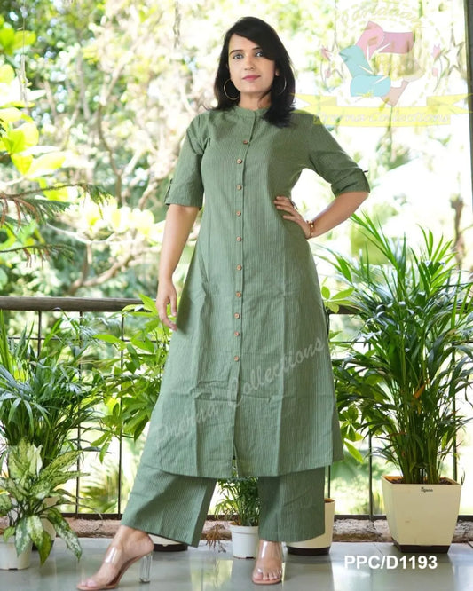 Olive Green Co-Ord Set In A-Line Kurta And Pant Set