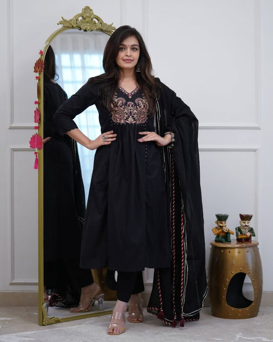 Black Embroidered Anarkali Kurta Set with Dupatta