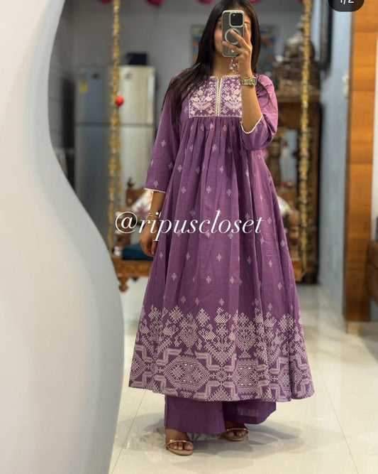 Elegant Lavender Printed Anarkali Kurta Set for Women